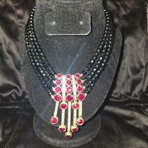 Heidi Daus "An Affair to Remember" Crystal Multi-Row Black&Red Choker/Necklace